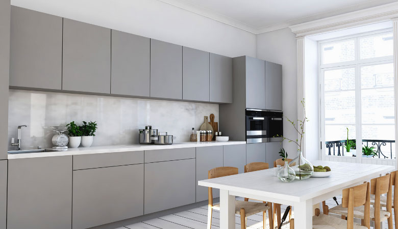 monochrome white and grey kitchen